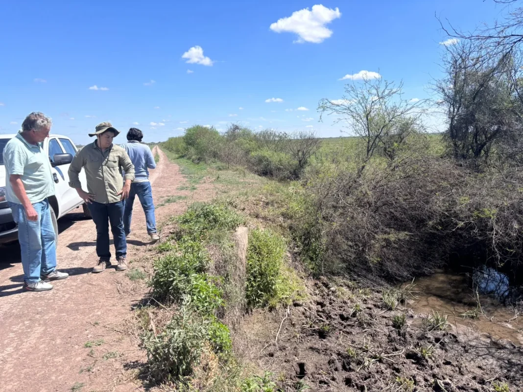 Equipos técnicos inspeccionan un canal en Santa Sylvina