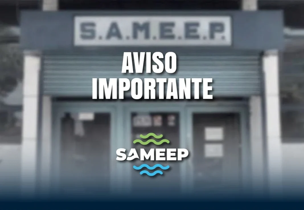 Cartel de aviso importante de Sameep en la fachada de una oficina