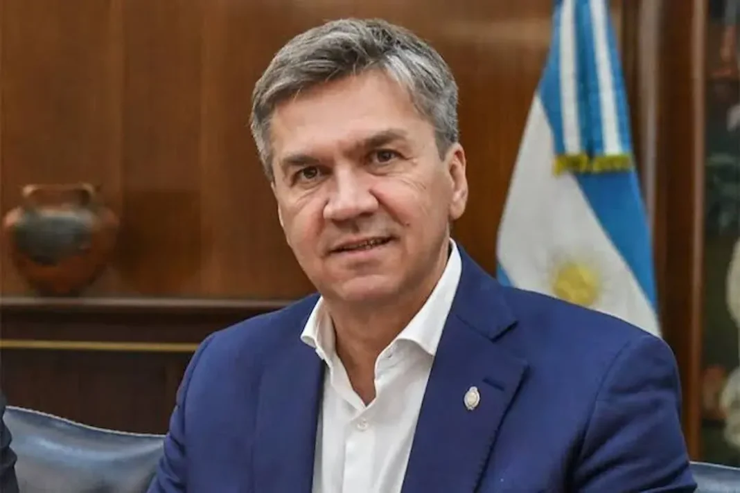 El gobernador Leandro Zdero sentado en un despacho, con dos banderas detrás.